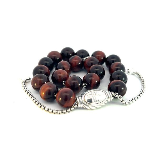 David Yurman Tiger Eye Spiritual Beads Bracelet 8.5" Silver 8 mm Estate DY587 - Picture 8 of 16